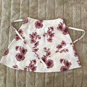 Brandy Melville Summery White and Pink Floral Mini Skirt with Ties